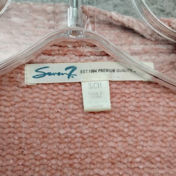 Seven7 Chenille Open Cardigan Sweater Peach Pink Long Sleeve Front Pockets - Picture 4 of 6